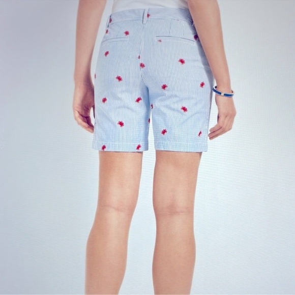 Talbots Chino Crab embroidered blue white pinstriped seersucker shorts size 10 - Picture 2 of 8